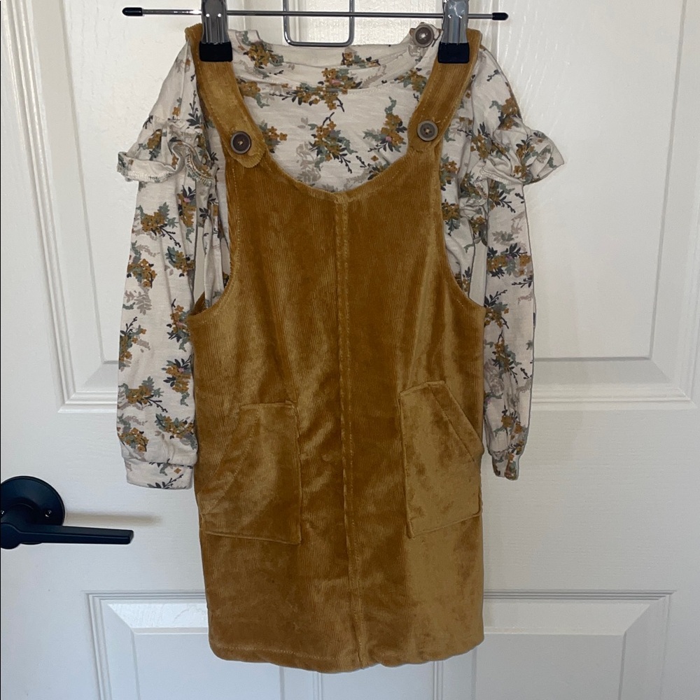 Floral Long Sleeve with Tan Corduroy Dress